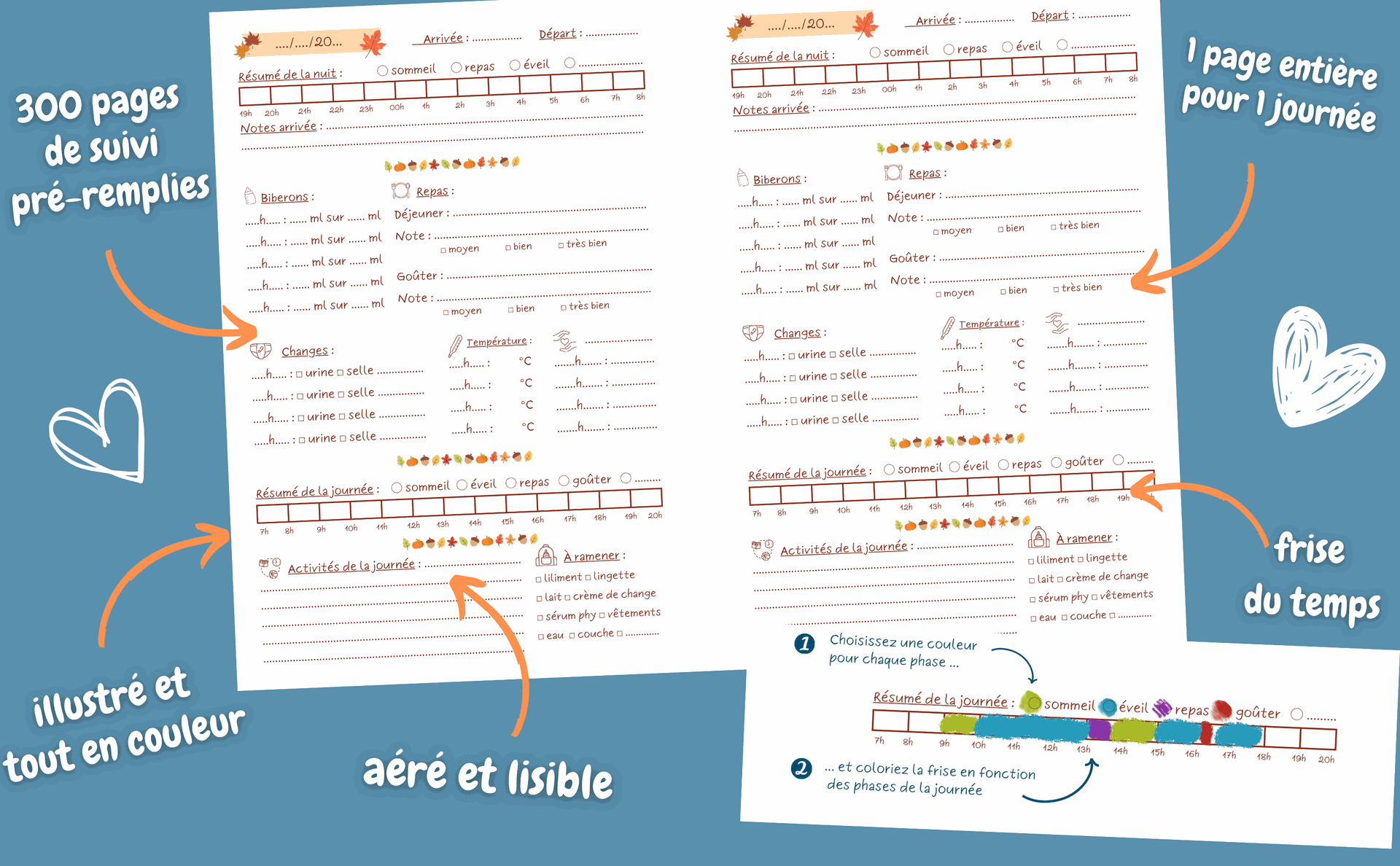 300 pages de suivi illustrées colorées aérées lisibles